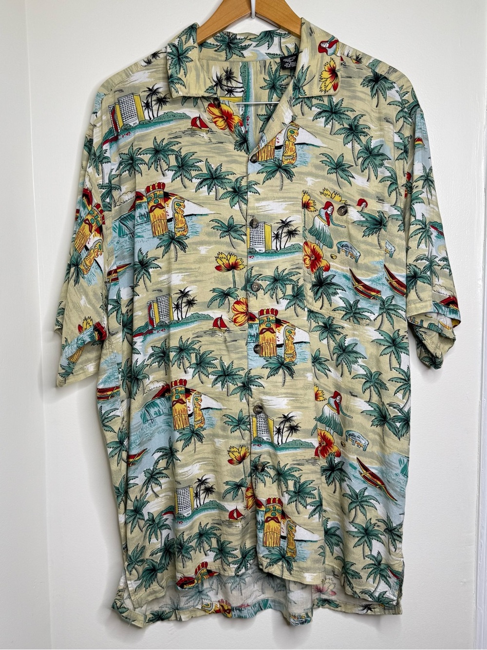 Vintage 90s Hawaiian Button Up Casual Shirt Men’s XL Tropical Vacation Hula Tiki